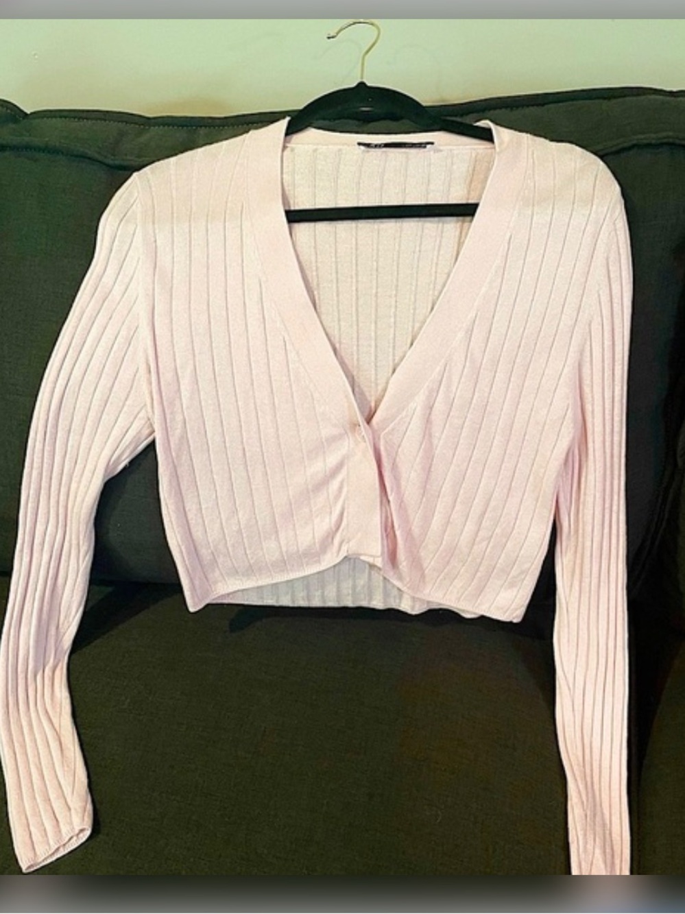 Zara Light Lavendar Ribbed Cropped Cardigan